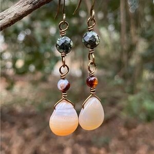 African Turquoise and Dream Agate Dangle Earrings